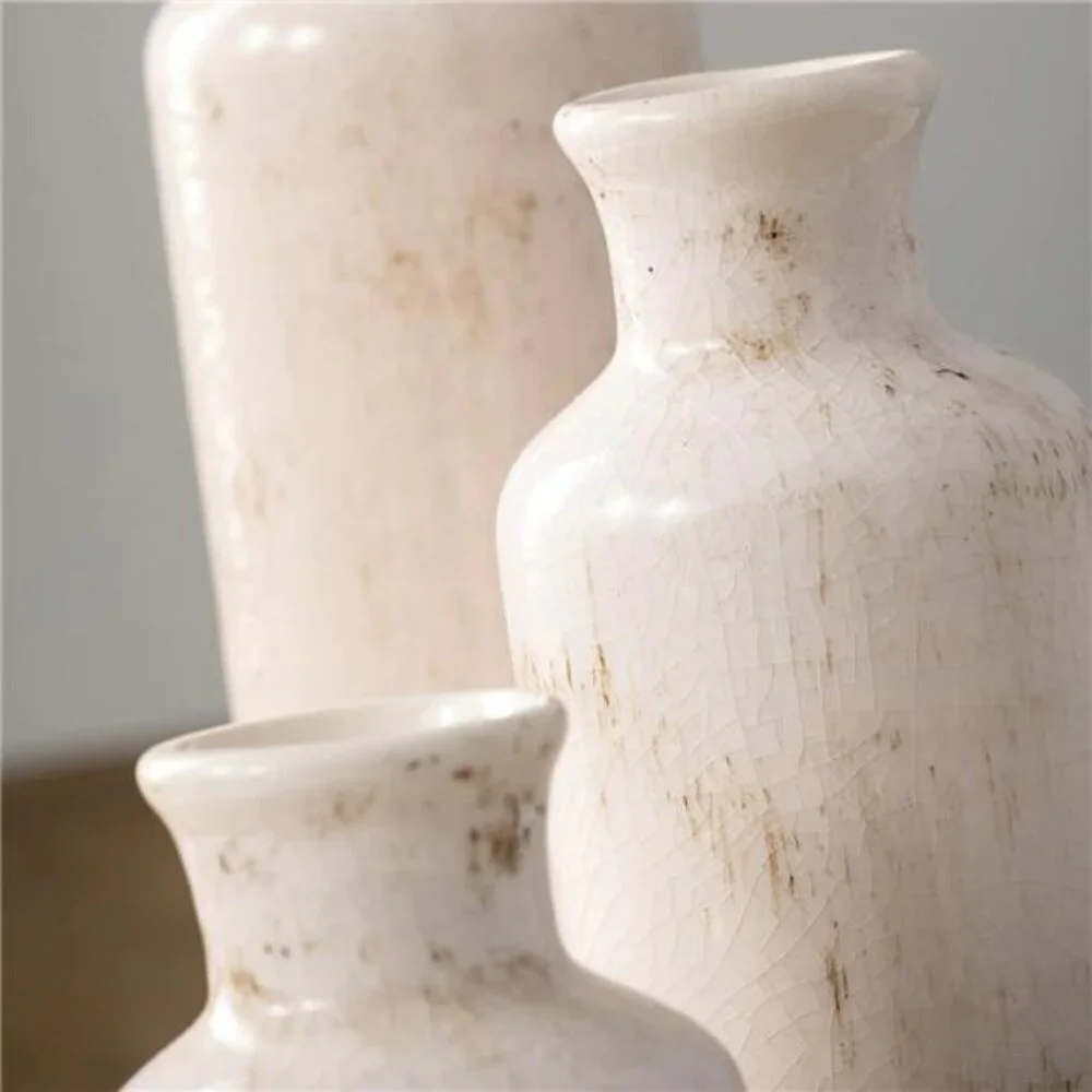 NEW West Elm (Set of 3) Large Ceramic White Beige Tall Boho Flower Vases Vase